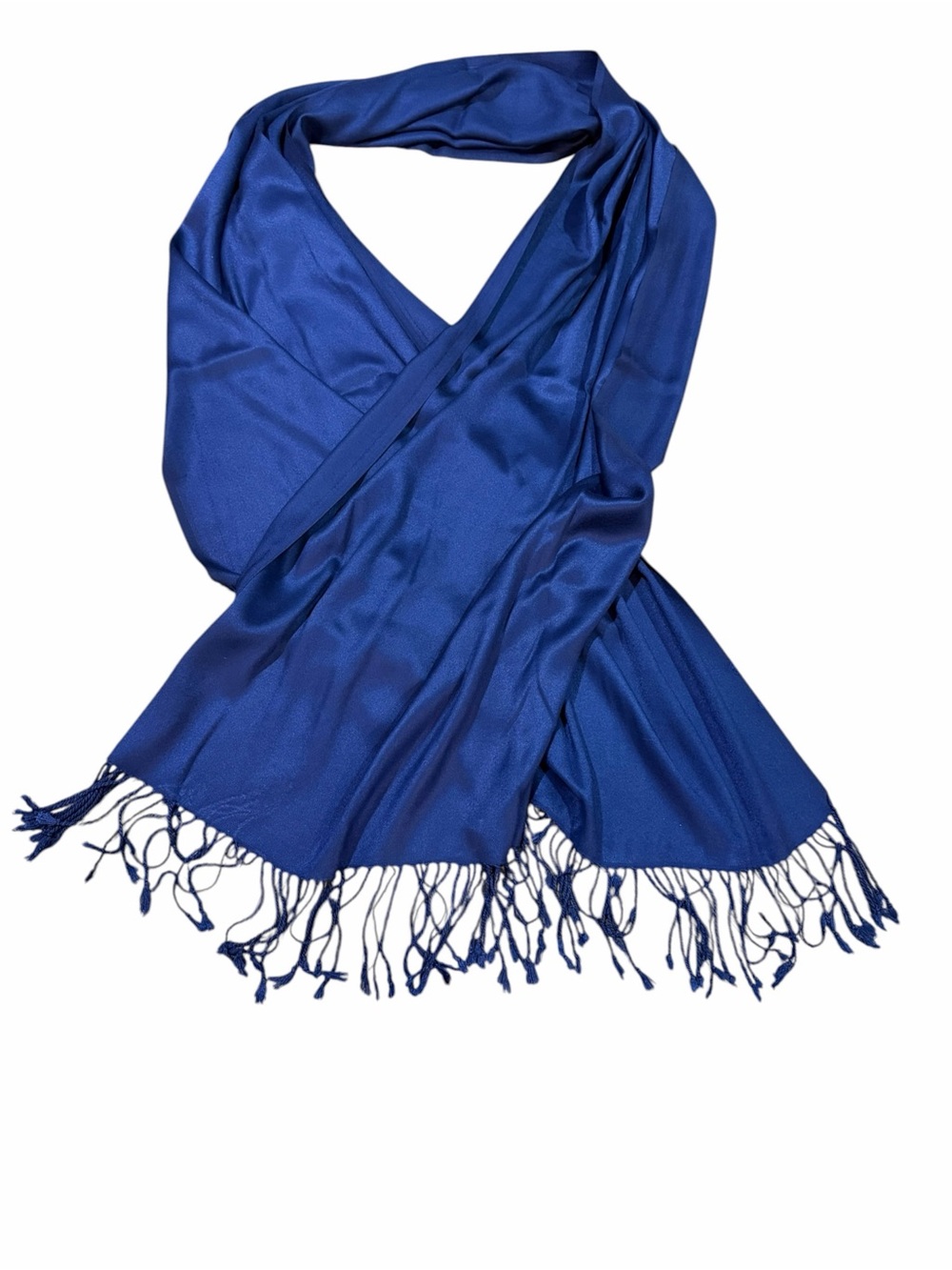 Royal Blue Satin Fringe Evening Wrap Shawl Scarf 84 x 20